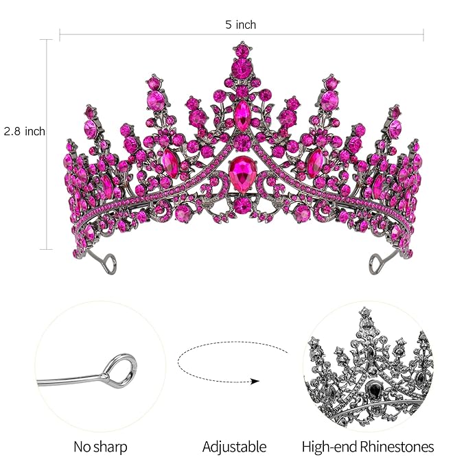 VELSCRUN Birthday Queen Tiara Crowns for Women Girls Rose Pink Crystal Birthday Queen Headband Sash Elegant Princess Crown Happy Birth Party Decorations Mom Sisters Birth Gift Hair Accessories
