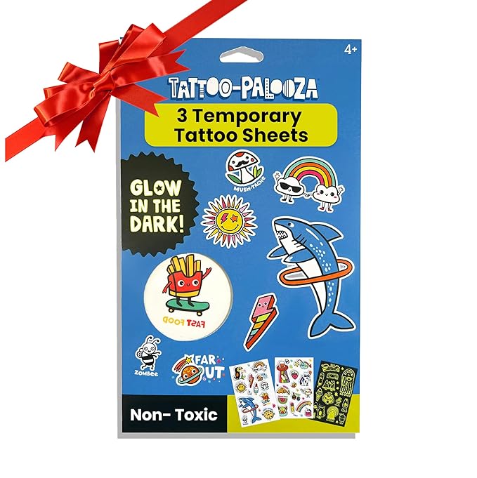 Ooly 40+ Glow in the Dark Temporary Tattoos For Kids, Safe & Non-Toxic Temporary Tattoo, Party Favors Gifts for Kids - Bright & Funny