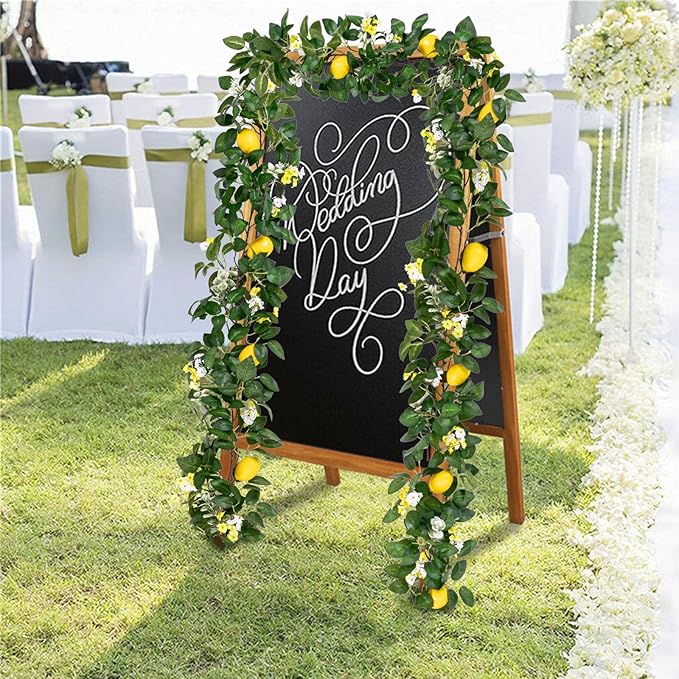 U'Artlines 2Pcs Total 12 Ft Artificial Lemon Garland Spring Summer Faux Fruit Vine Garlands with Greenery for Door Wall Mantle Wedding Party Table Decorations