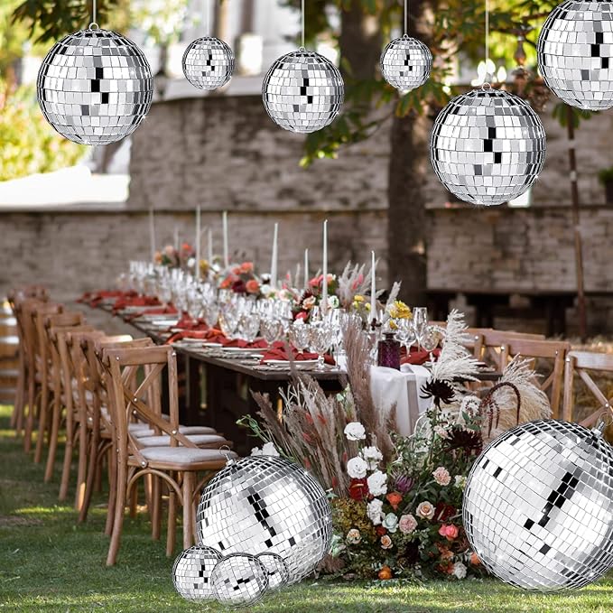 Hoolerry 65 Pcs Disco Balls Ornaments Reflective Hanging Disco Ball Decorations with Hook Assorted Silver Ball for Mardi Gras 70s Disco Themed Wedding Bachelorette Party(8/4/ 3.2/2.4/1.6/0.8 in)