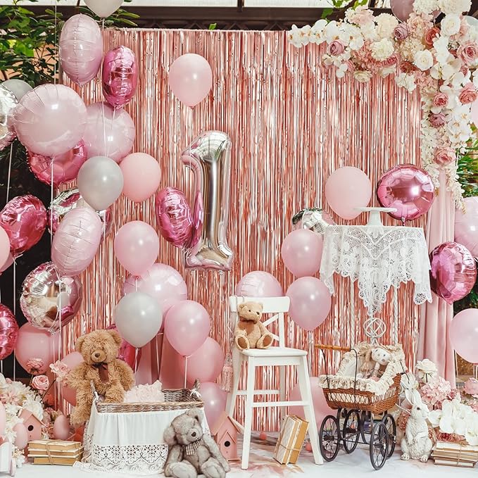 Crosize 5 Pack 3.3 x 9.9 ft Rose Gold Foil Fringe Curtains Party Decorations, Rose Gold Tinsel Curtain Backdrop for Parties, Door Streamers, Glitter Streamer Backdrop for Birthday Decoration