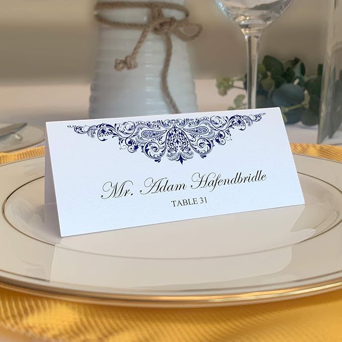 Paisley Printable Place Cards, Navy (Choose Color), Set of 150 (25 Sheets), Laser & Inkjet Printers - Wedding, Party, Dinner, and Special Events - Made in the USA