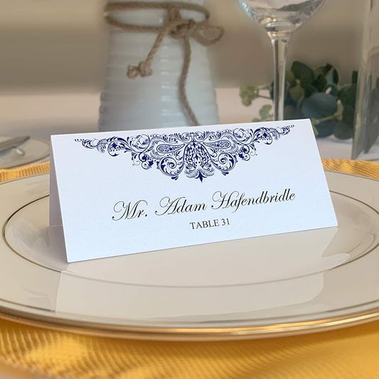 Paisley Place Cards, Navy (Choose Color), Set of 25, Pre-cut and Scored - Wedding, Party, Dinner, and Special Events - Made in the USA