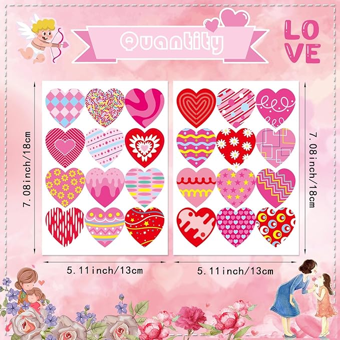 336 PCS Heart Stickers, Valentine Stickers for Kids Colorful Heart Stickers Valentine's Day Gift Stickers for Box Envelope Wedding Love Decorative Stickers Valentine's Day Craft Party Supplies