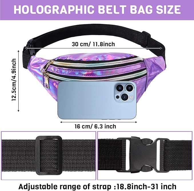 Handepo 19 Pcs 80s Costume Accessories Holographic Fanny Pack Leg Warmers Lace Headband Earrings Gloves Necklace Bracelet