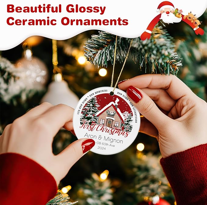 Custom Ceramic Christmas Ornaments with Photo Text - Personalized New Home Christmas Hanging Decorations Decorations