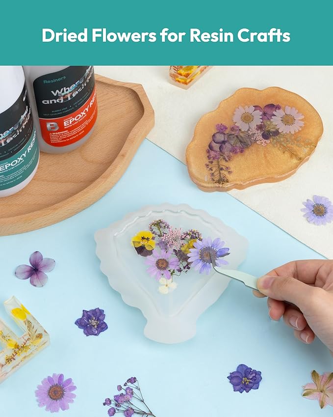 Pressed Flowers, Resiners Dried Pressed Flowers for Scrapbooking Supplies Pressed Flowers Dry Leaves Bulk Natural Herbs Kit for Scrapbooking Resin DIY Art Crafts Making (Purple 174pcs)