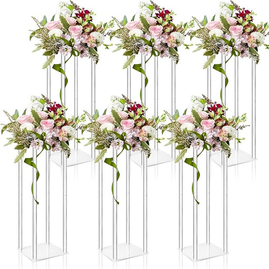 6Pc Tall Acrylic Vases Wedding Centerpieces for Tables - 20inch Clear Flower Stand for Wedding Birthday Party Home Table Decorations