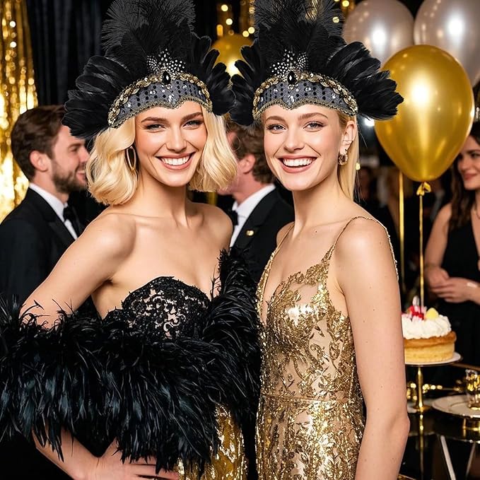 Women's Carnival Feather Headpieces Sequin Headdress for Wedding Masquerade Party Cosplay Feather Headbands