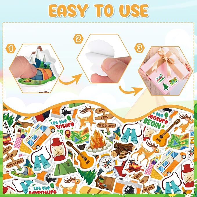 300Pcs Travel Camping Foam Stickers, Self-Adhesive Camping Stickers Outdoor Adventure Themed Sticker Decorations for DIY Arts Crafts Scrapbooks Party Favors School Activity Reward