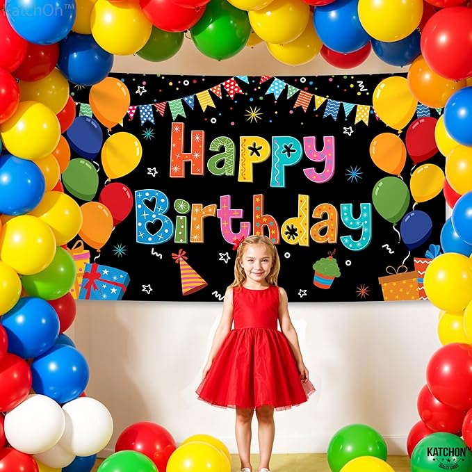KatchOn, Rainbow Happy Birthday Banner- Xtralarge 72x44 Inch | Rainbow Party Decorations for Girls | Colorful Happy Bday Sign for Happy Birthday Decorations | Birthday Party Decoration for Kids