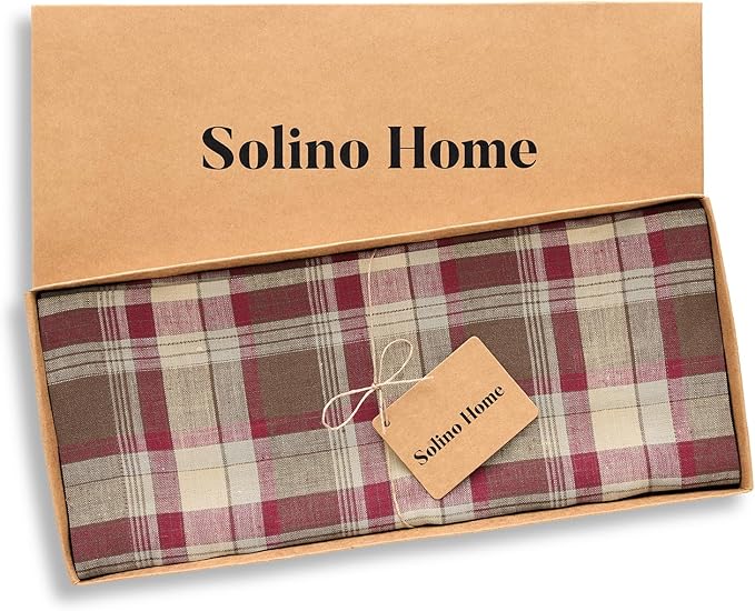 Solino Home Fall Table Runner 108 Inches Long - 100% Pure Linen Rustic Multicolor Tartan Plaid Table Runner 14 x 108 Inch for Dining, Autumn, Thanksgiving