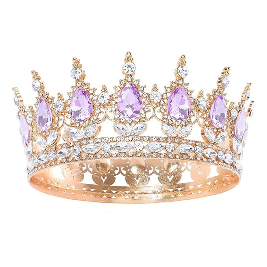 Purple Queen Crown for Women Crystal Tiara for Girl Rhinestone Wedding Headband for Bride Hair Accessories for Costume Birthday Party Prom Gifts
