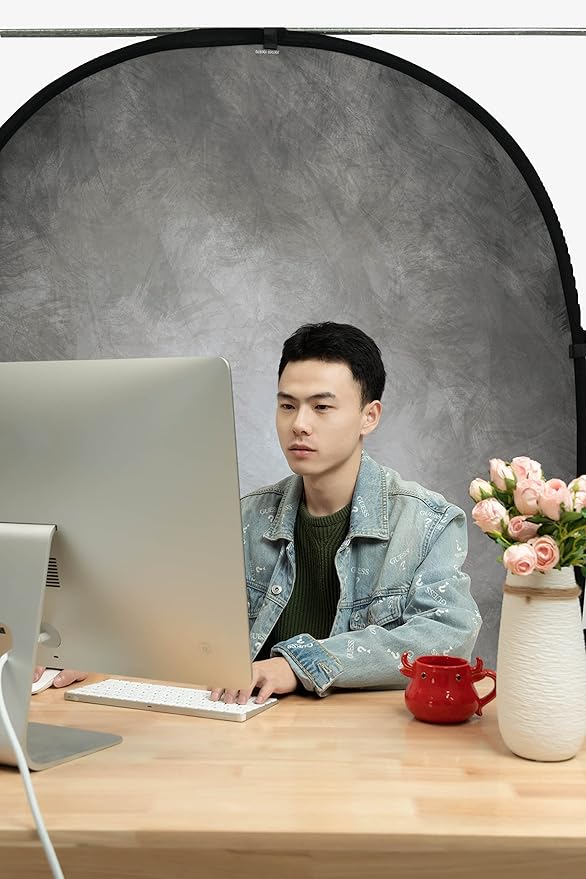 Kate Collapsible Backdrop Pop Up Photo Backdrops Grey Portable Background for Portrait Photography, for Video, for Live Stream, 5x6.5ft