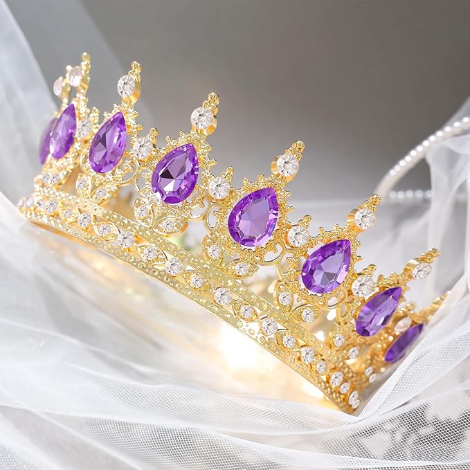 Purple Crown for Women Crystal Tiara and Queen Crown for Girl Wedding Headband for Bride Hair Accessories for Costume Birthday Party Cake Decoration Prom