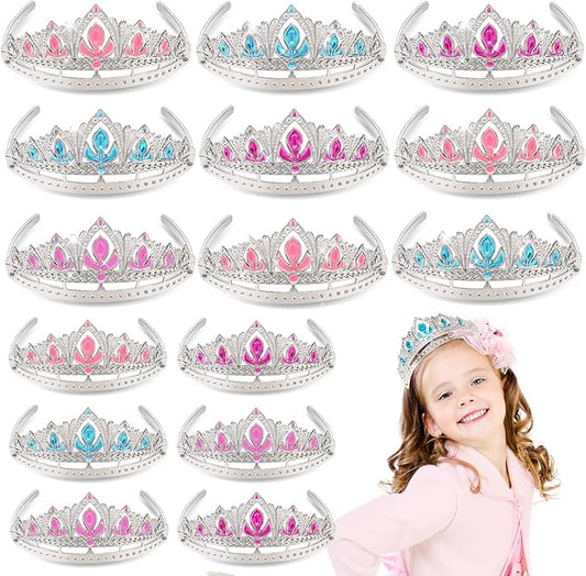 Princess Crown Party Favors, 16Pcs Princess Dress Up Tiaras for Birthday Girl Cosplay Accessories, Princess Pretend Play Jewelry Party Supplies
