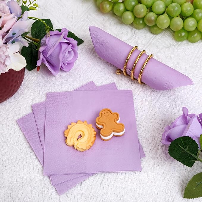 FLOWERCAT 100-Count 2-Ply Purple Cocktail/Beverage Napkins - Disposable Premium Quality - 5" x 5" Purple Paper Napkins for Easter,Bar,Weddings,Birthday