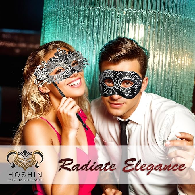 Hoshin Masquerade Mask for Couple, Mardi Gras Deecorations Venetian Masks with Stick for Womens