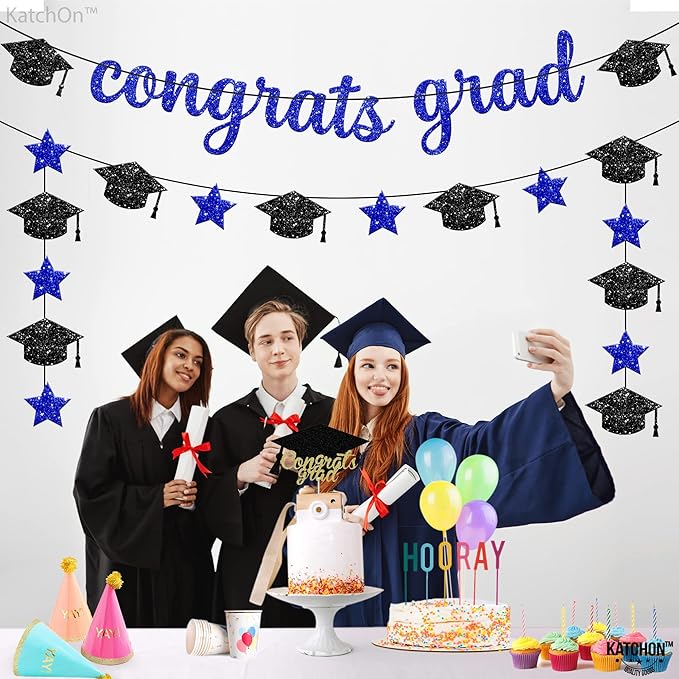 KatchOn, Glitter Congrats Grad Banner - 10 Feet, Pre-Strung | Grad Garland Class of 2025 | Congratulations Graduate Banners 2025 | Graduation Party Decorations | Graduation Decorations 2025
