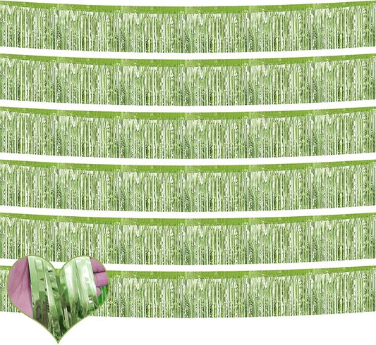 6 Pack 10 Feet Foil Fringe Garland Metallic Tinsel Banner Wall Hanging Curtain Streamers Backdrop for Parade Floats Bachelorette Wedding Birthday Party Thanksgiving Christmas Decorations(Light Green)