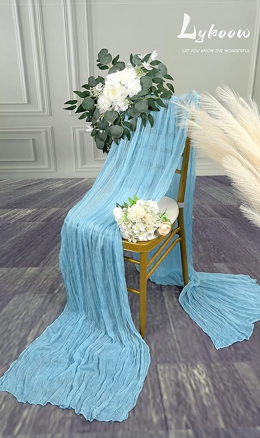 5 Packs Cheesecloth Table Runner Baby Blue, 35x120 inch Light Blue Rustic Gauze Boho Wedding Table Runner Decoration, Wedding Table Decor Table Cloth for Wedding Party Bridal Shower Table