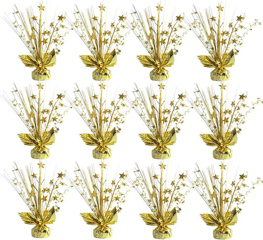 12 Pack Metallic Gold Foil Spray Centerpieces Stars Brust Table Centerpieces for Wedding Birthday Anniversary Holiday Party Decor, Metallic Star Balloon Wights for Party, Table Decor for Party