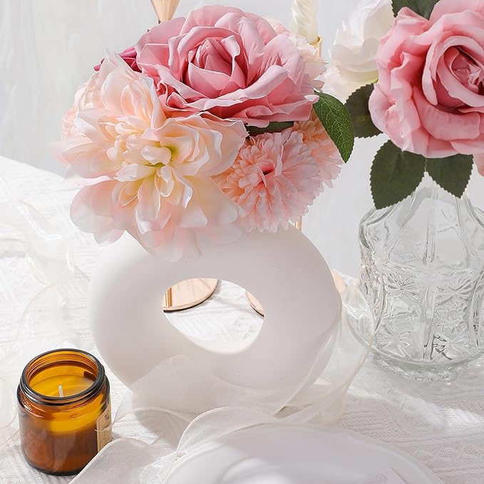 AGIRL Rose Artificial Flowers Combo Fake Flowers Pink Roses Silk Flowers with Stems for DIY Bridal Wedding Bouquets Centerpieces Arrangements Table Party Baby Shower Home Decor (Champagne Pink)