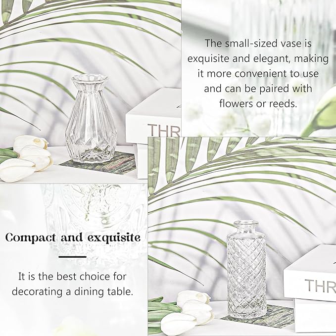 Set of 36 Glass Bud Vase Set, Small Vintage Clear Flower Vase Centerpieces for Table Bulk Cute Rustic Style Mini Vase for Home Decor Wedding Baby Shower Birthday Party