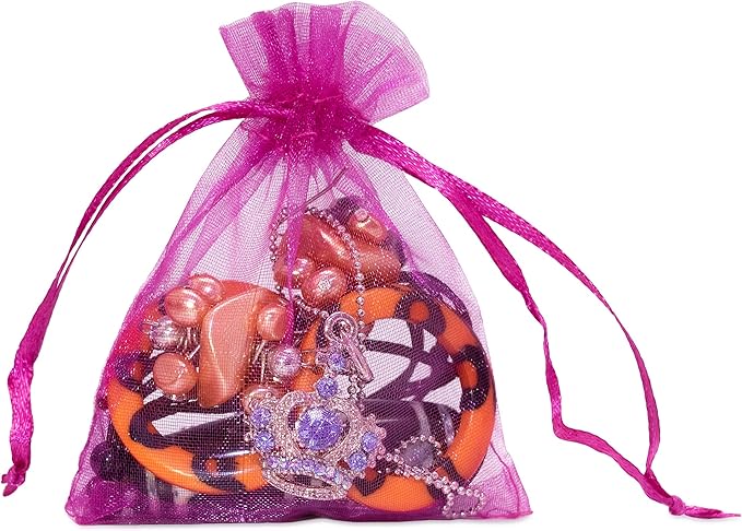 TheDisplayGuys 100-Pack 3x4 Hot Pink Sheer Organza Gift Bags with Drawstring, Jewelry Candy Treat Wedding Party Favors Mesh Pouch
