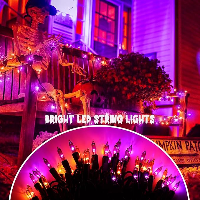 Joomer Orange Purple Halloween String Lights, 19.5FT 100 LED Mini String Lights, Connectable Indoor Outdoor String Light for Patio, Home, Party, Garden, Yard, Halloween Decor