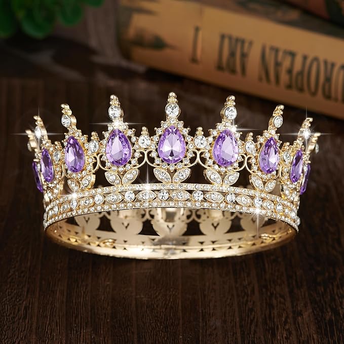 Queen Crown Rhinestone Wedding Crowns and Tiaras for Women Costume Party Hair Accessories Princess Birthday Crown Crystal Bridal Crown (Gold & Purple Crown)