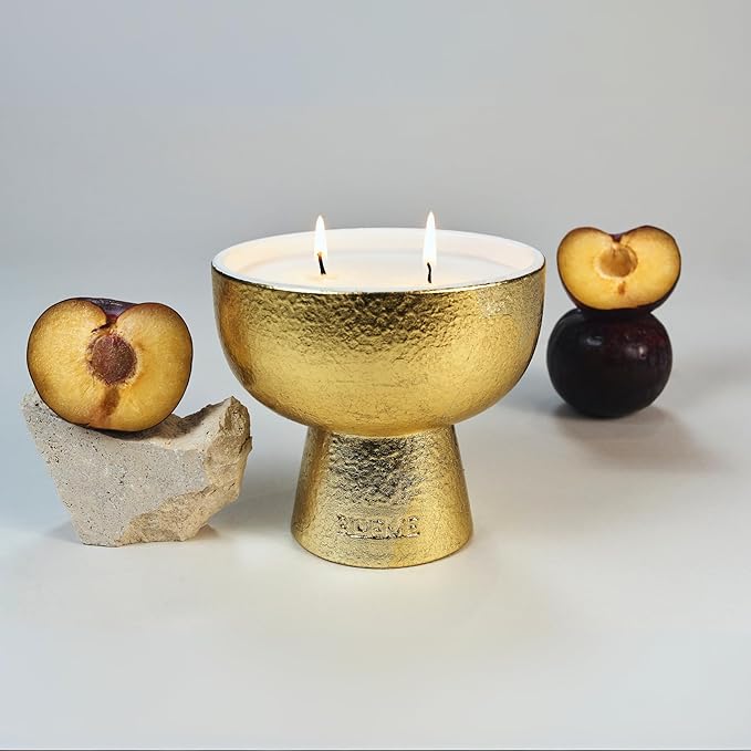 2025 Gold Holiday Candle | Joy - Black Plum & Cassis (Medium), Refillable Wellness, Essential Oil, Sustainable, Hand Finished, Hand Poured, Premium, Luxury Ceramic, Natural Cotton Wick, Soy-Wax Blend