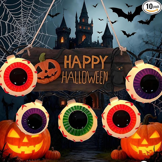 Halloween Eyeball String Lights, 8.5Ft Halloween Decorative String Lights with 10 Multicolor Eyeball Bulbs, UL Listed Waterproof for Indoor/Outdoor Use, Patio, Garden, Gazebo, Door Decoration, Black