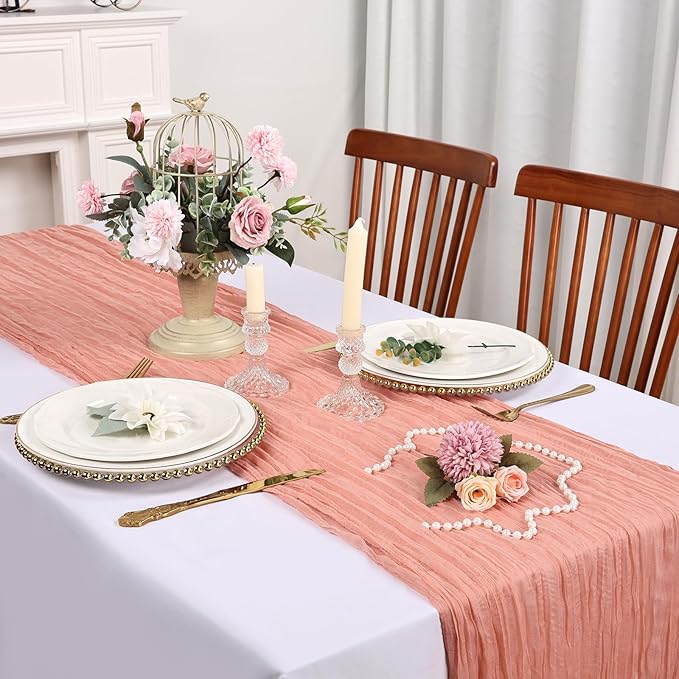 6 Pack Peach Cheesecloth Table Runner 10FT Boho Cheese Cloths Gauze Fabric Table Runners 120 Inch Rustic Sheer for Wedding Birthday Party Baby Shower Centerpiece Home Decorations