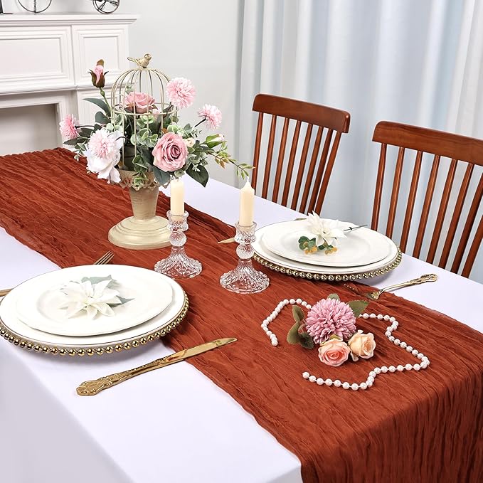 6 Pack Fall Table Runner Terracotta Cheesecloth Table Runner 10FT Boho Cheese Cloths Gauze Fabric 120 Inch Rustic for Thanksgiving Wedding Birthday Party Baby Shower Decorations