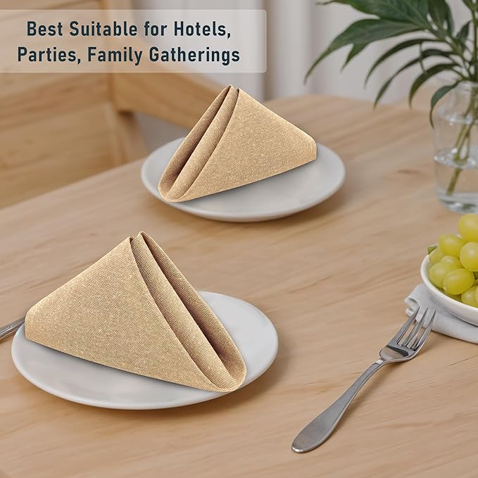Ruvanti Cloth Napkins Set of 6, 18x18 Reusable Napkins Cloth Washable, Soft & Durable Table Napkin, Poly Cotton Fabric Dinner Napkins for Parties, Christmas, Thanksgiving, Weddings - Honey