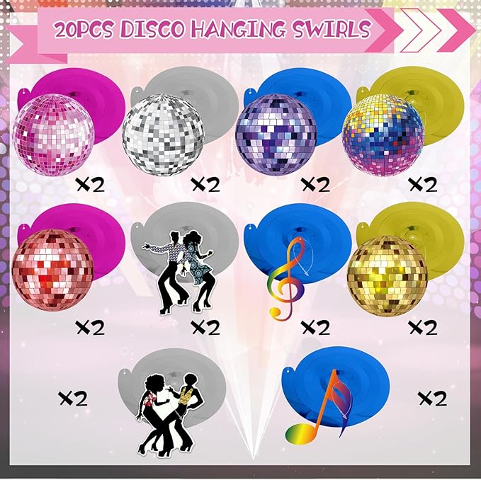 40Pcs Disco Party Hanging Swirl Decorations Disco Ball Hanging Swirls Disco Party Decorations 70s Party Hanging Swirls Ceiling Decor for Disco Themed 1970s Birthday Party Favors Supplies