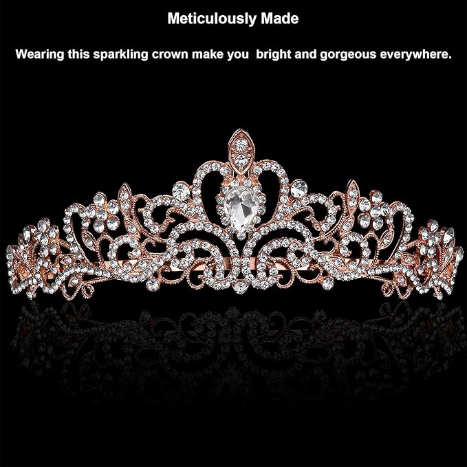 Tiara Crowns for Women,Princess Crown for Girls Crystal Queen Tiaras for Birthday Christmas Costume Bride Wedding Prom-Rose Gold