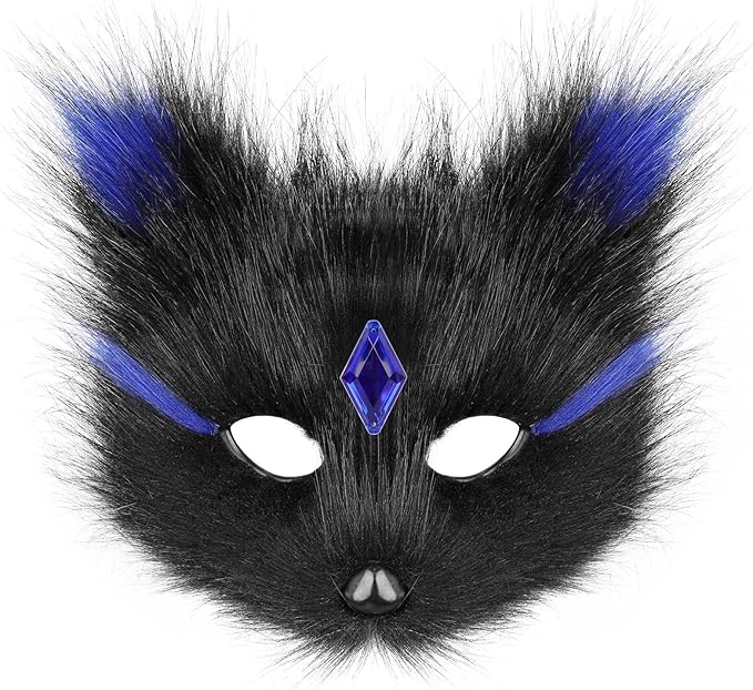 Animal Fox Wolf Mask Halloween Party Cosplay Costumes Props Plush Cat Half Face Masks Christmas Masquerade