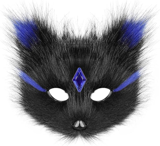 Animal Fox Wolf Mask Halloween Party Cosplay Costumes Props Plush Cat Half Face Masks Christmas Masquerade
