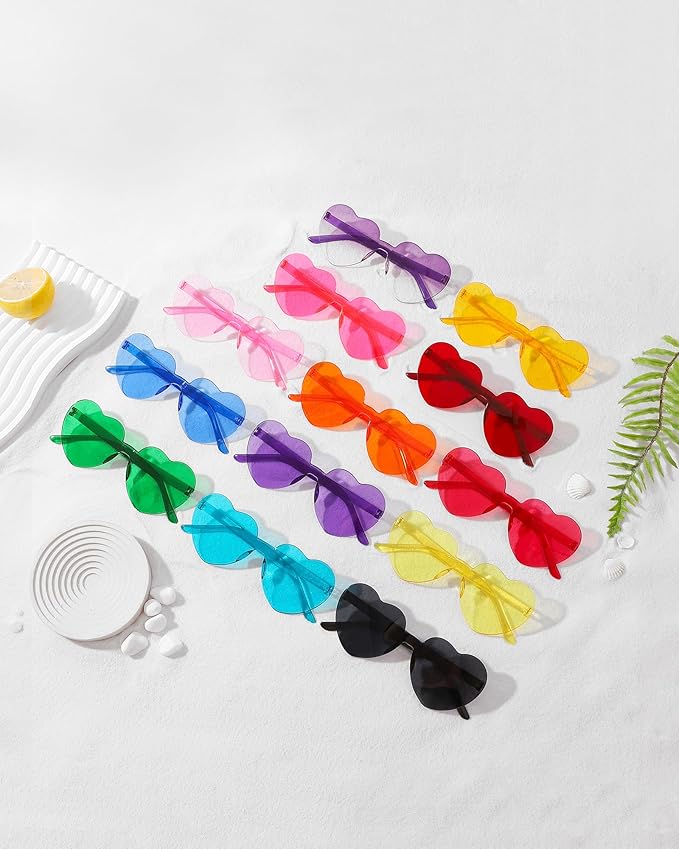 20 Pairs Heart Shaped Sunglasses Bulk, Colorful Rimless Fun Heart Sunglasses for Women Party Favors