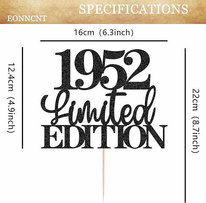 Limited EDITION 1952 Cake Topper - Black Glitter Happy 73rd Birthday Party Cake Decoration Supplies, Cheer to 73 Years Cake Bunting Decor for 73rd Birthday Party Photo Booth Props