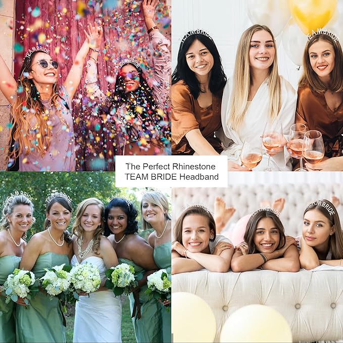 Silver Team Bride Headband Bachelorette Party Decorations Rhinestone Bridesmaid Headbands for Bridal Shower, Bachelorette Party, Wedding