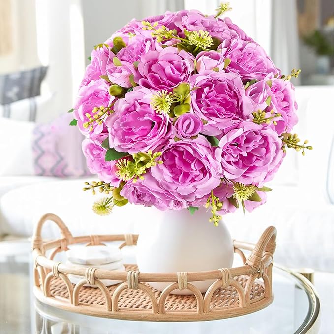 8 Packs Artificial Peonies Silk Flowers: Faux Peony Bouquet 8 Bundles, Fake Peonies Flowers Bulk for Centerpiece Table Wedding Party Home Decor for Vase Decoration (Light Purple)