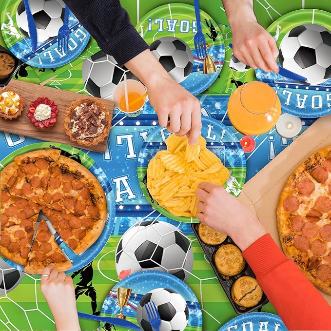 Soccer Party Supplies Set, 140 Pieces for 20 Guests, Tableware and Decorations with Plates, Napkins, Cups, sports Theme Birthday Party Pack