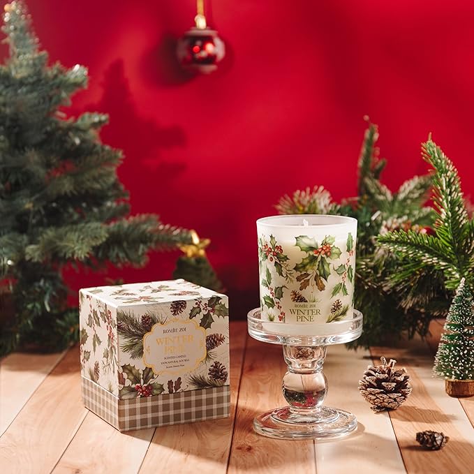 ROMIIE ZOI Christmas Scented Jar Candle - 6oz Soy Wax Candle - Winter Pine Infused with Sweet Pine Aroma - with Beautiful Keepsake Box Special for Christmas/Holiday Gifts