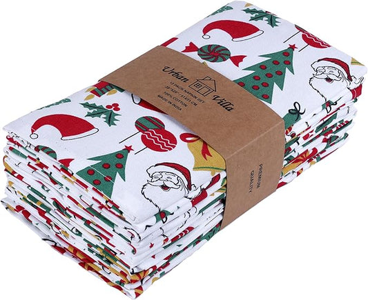 Urban Villa Christmas Dinner Napkins Christmas Print Cloth Napkins Set of 12 Premium Quality Dinner Napkins Cotton Oversized 20X20 in Cloth Napkins with Mitered Corners Ultra Soft Quality Napkins