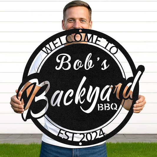 Custom BBQ Grill Metal Sign Personalized Name Wall Art for Outdoor Barbecue Patio Kitchen Backyard Decor Gift for Dad Husband Men Papa Grandpa Father Grilling Enthusiasts Family Lover Funny Gifts 13