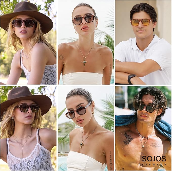 SOJOS Vintage Retro Square Polarized Sunglasses Men Standard Fit Trendy Womens Sun Glasses SJ2382