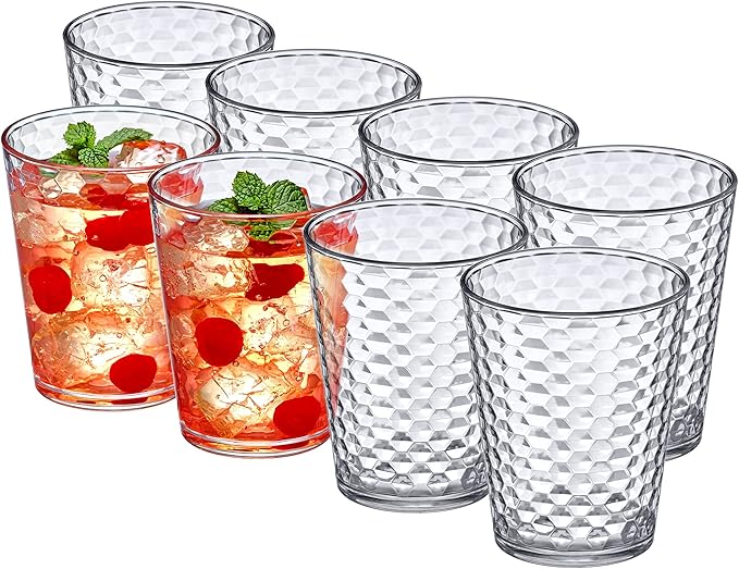 Amazing Abby - Snowflake - 16-Ounce Plastic Tumblers (Set of 8), Clear Reusable Plastic Drinking Glasses, Stackable, BPA-Free, Shatter-Proof, Dishwasher-Safe